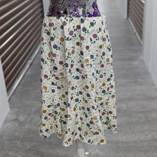 Vintage Y2K Cottagecore Cream Ditsy Daisy DLG Floral Midi Skirt 12 Boho Fairy