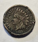 1860 Indian Head Cent 1c Penny, Very Good VG Details, Damaged - Exact Coin Shown