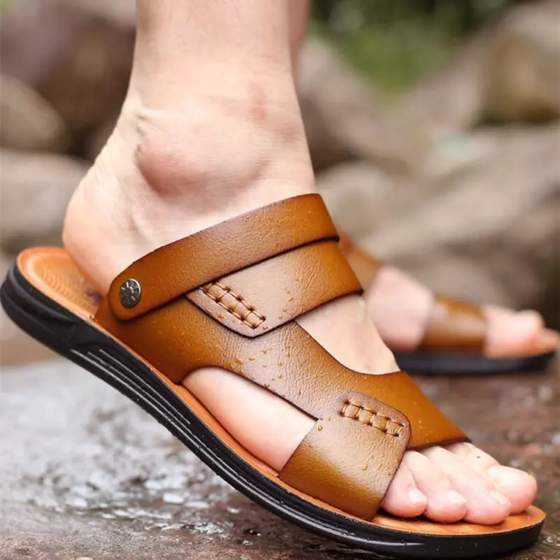 Mens Summer Microfiber Leather Sandals Casual Sports Beach Shoes