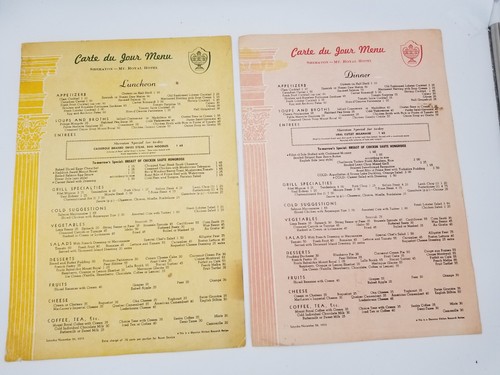 Sheraton-Mt. Royal Hotel Montreal November 26 1955 Luncheon and Dinner Menu