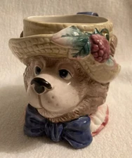 Fitz and Floyd 1991 3D Coffee Mug Cup Bear With Straw Hat