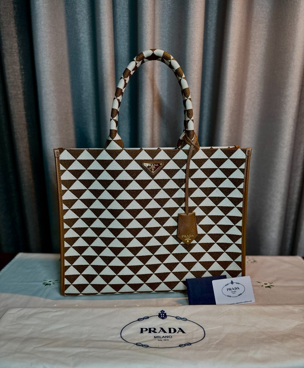 Prada Symbole Embroidered Fabric Tote Bag | eBay