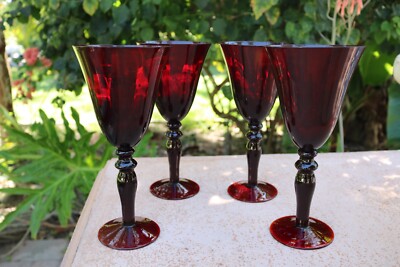 Ruby Red Stemware 4 Wine GLASSES 8 '' Pigeon Blood Fifth Avenue Crystal Optic