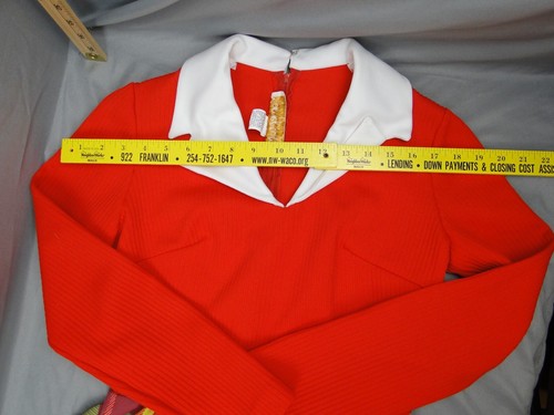 Vintage Momentum Kleid rot V-Ausschnitt Color Block Langarm volle Länge 60er 70er - Bild 6 von 23