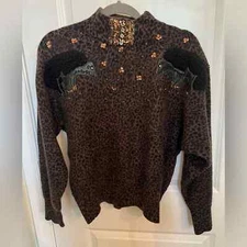 Vintage CEDARS Lambswool Angora leopard beaded turtleneck sweater Small Mob wife