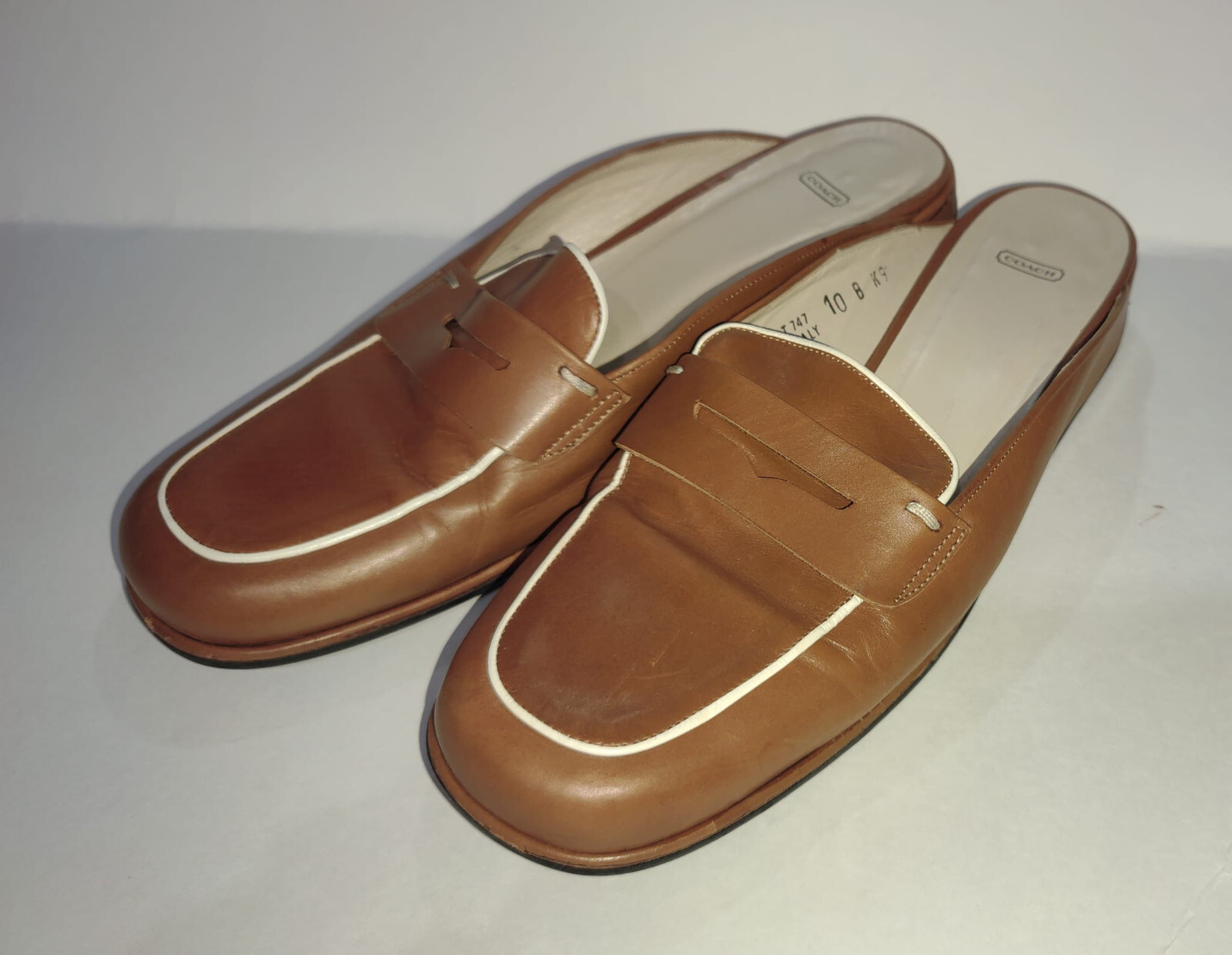Coach Ginger Penny Loafer Slides Camel White Size 10B… Gem