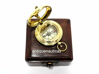 #ad Lot of 5 PCs 2quot; Brass Nautical Polish Push Button Sundial Compass W Wooden Box $84.90