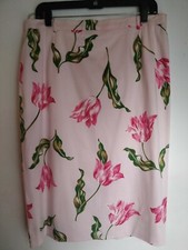 MONDI Skirt Pink Tulip Flower Floral Lined Pencil Knee Length