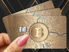 GLOSSY Golden Colored Bitcoin BTC Themed Credit/Debit Card Sticker Skin PVC