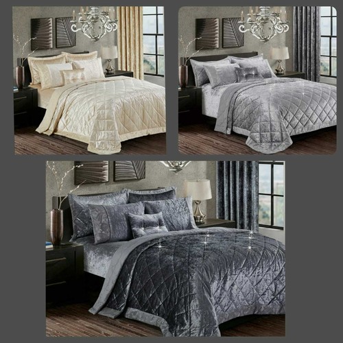 Crushed Velvet 3 Pieces Luxury Bedspreads Quilted Comforter Throw Bedding Set eBay