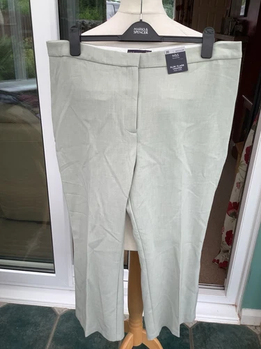 marks and spencer slim flare cropped high rise uk 20 Reg trousers new pale green