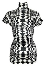 F/W 2003 Dolce & Gabbana Black & White Geometric Stretch Silk Tunic Top