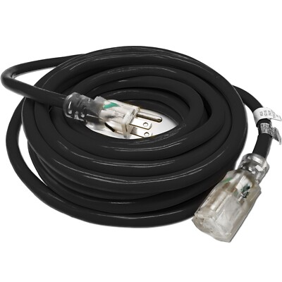 12 Gauge Heavy Duty Lighted Outdoor Extension Cord SJTW 15-Amp Cord - Black