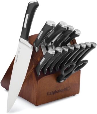 Brand New 15-Piece Calphalon Kitchen Knife Set with Self-Sharpening Block, Brown