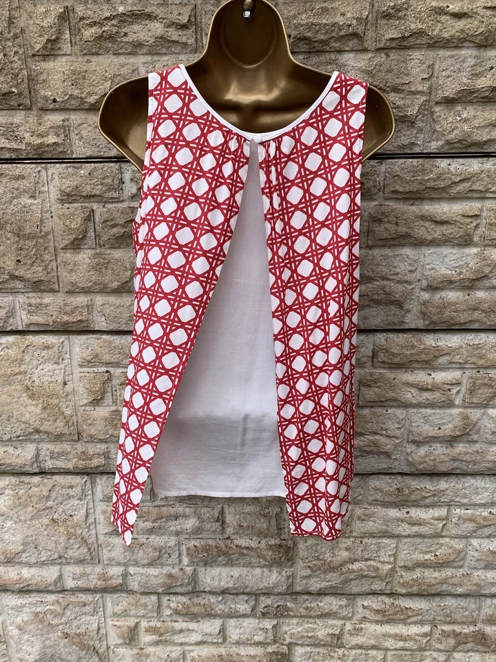 Ladies Hush Puppies Red Mix Open Rear Sleeveless Summer Blouse Top UK L - Image 2 of 4