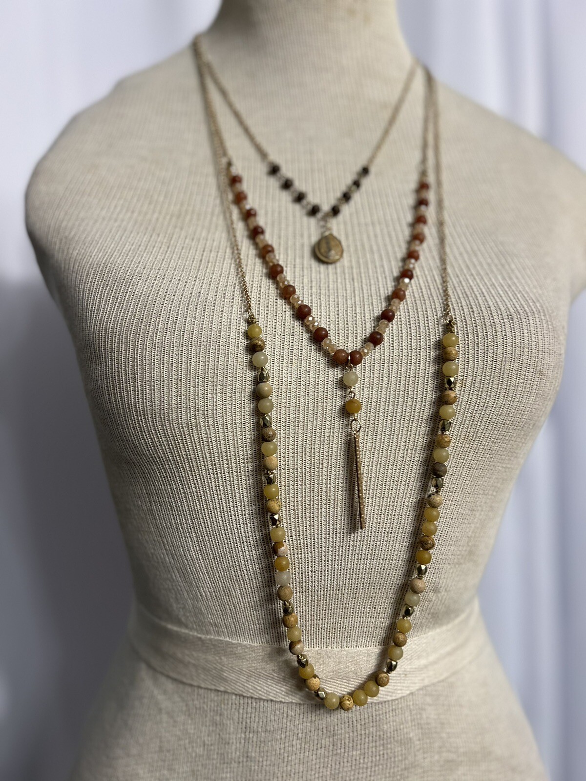 Natural Stone Gold Tone Stackable Detachable Neck… - image 1