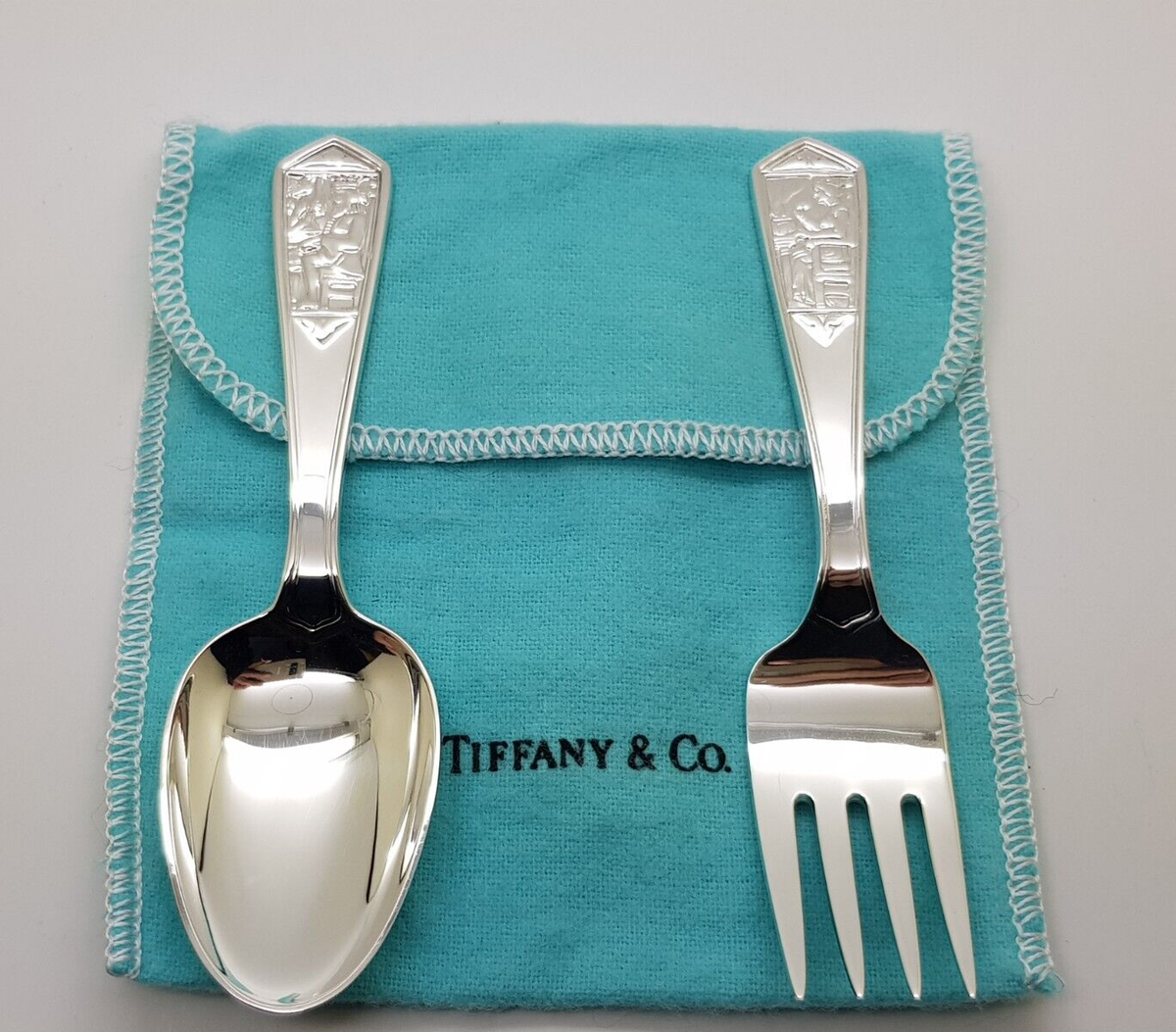 Tiffany & Co. Sterling Silver Baby Set Spoon & Fork Nursery Rhyme