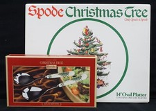 Spode Christmas Tree 14" Ovale Platte & Salat Servier Set mit Boxen Urlaub