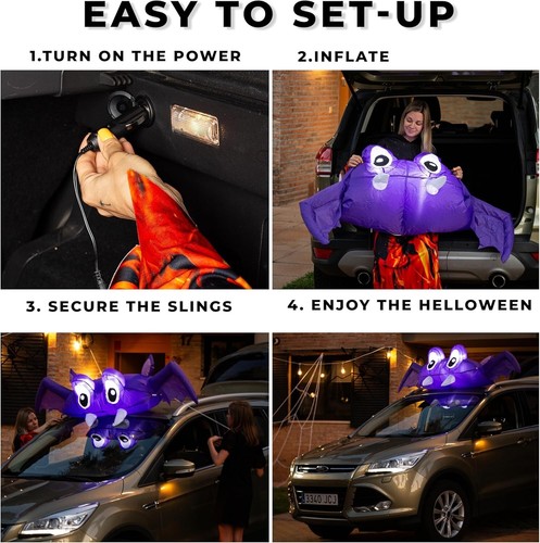 Halloween Inflatable Bat Trunk Decoration for Car with Lights 6FT Trunk or Treat - Picture 3 of 8