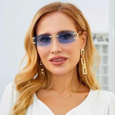 Women Sunglasses Fashion Designer Blue Lens Square Buffs Luxury Classy Lentes