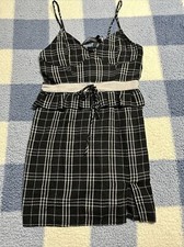 NWT Pretty Little Thing Black Checkered Mini Dress W/ Ruffle Women’s 12