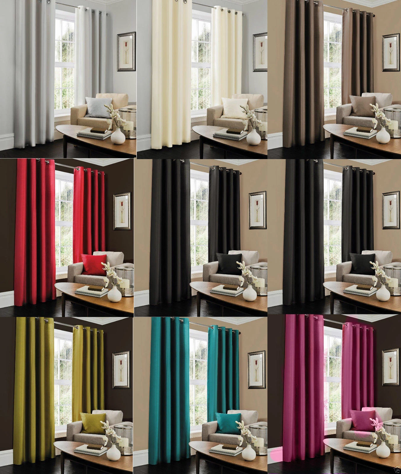 Faux Silk Fully Lined Eyelet Curtains Ring Top Room + Tie Backs Sale Price