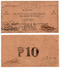 1943 Philippine Province of PALAWAN 10 Peso PAL-154 S817 5k Printed WW2 Money