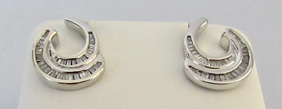 Silver Diamond Earrings - 925 Silver Multi Baguette Diamond Stud Earrings - Image 4 of 4