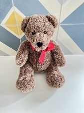 Teddy Bear Light Brown Medium Plush Stuffed Animal With Beautiful Red Ribbon