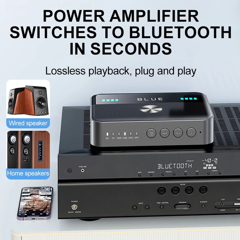 Trasmettitore Audio Wireless Bluetooth 5.3 Ricevitore NFC Stereo Adattatore HiFi AUX DE - Immagine 3 di 4