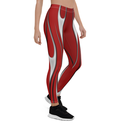 Silver Flames, Flames, Red Flames, Red and Silver Flames, Full Length Leggings - Picture 16 of 37