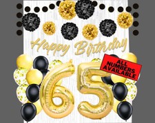 Gold  Black 65th Birthday Decorations - 40" Number Balloons  More -Boy or Girl