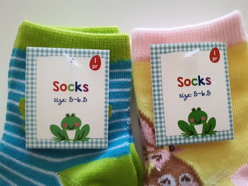 Made for Retail Kids Frog Rabbit Socks Size 5-6.5 Blue Stripe Yellow 2 Pair - Picture 3 of 4
