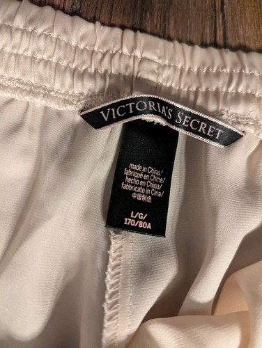 Victoria Secret Ivory w/ Black Lace Trim Silky Pajama Sleep Lounge Pants Large - Picture 5 of 16