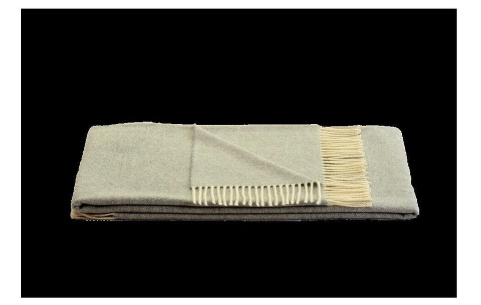 Kuscheldecke einfarbig Wohlfühldecke 100%flauschige Lammwolle weich Fransen edel - Bild 3 von 4