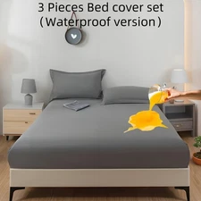 3pcs Double-Layer Waterproof Bed Sheet Set with Fitted Sheet + 2 Pillowcases