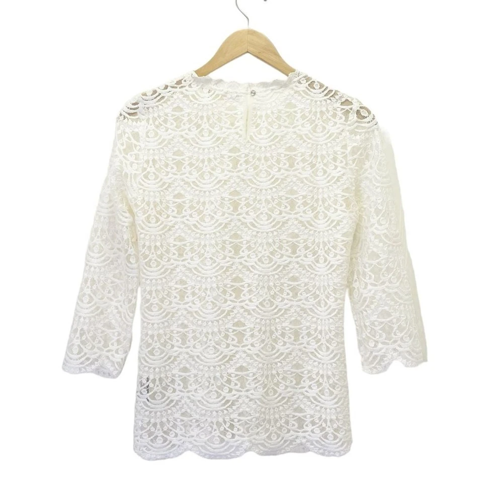 NUEVO CON ETIQUETAS Blusa Altar’d State Grace Marfil Transparente Crema Encaje Top Para Mujer Talla Pequeña NUEVA Foto 3 de 4