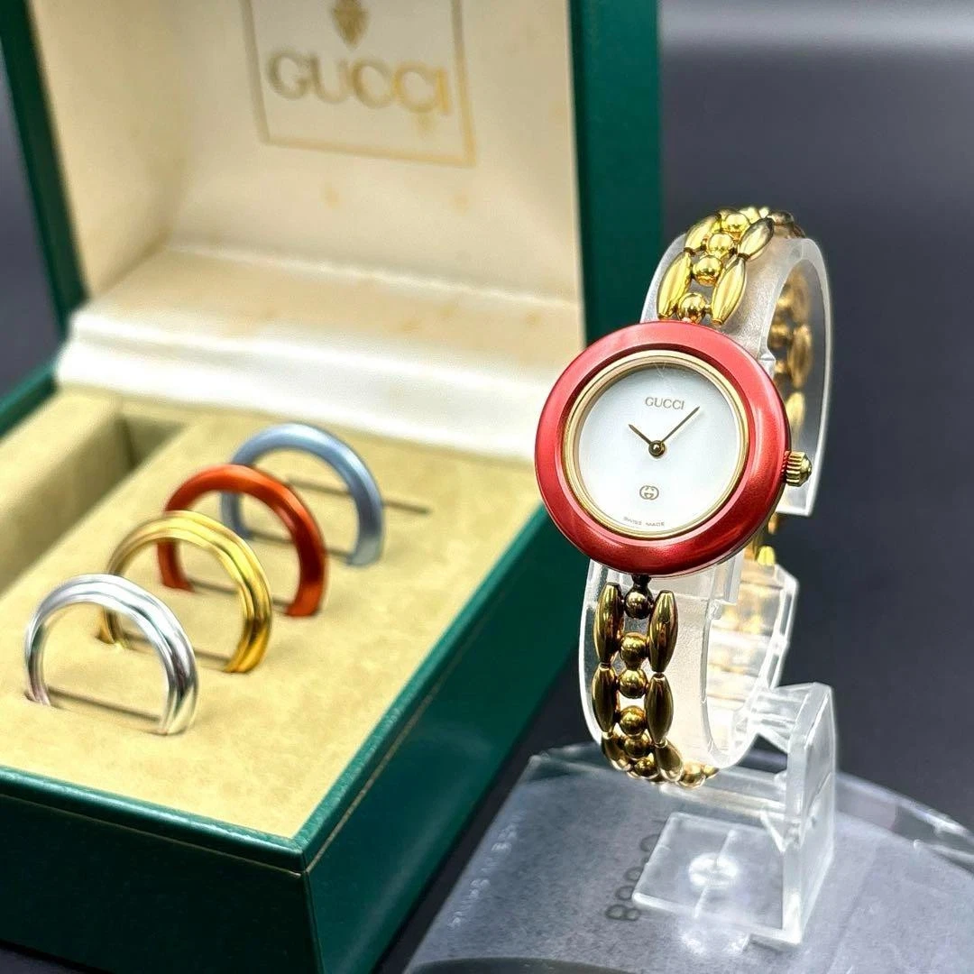 Gucci Change Bezel 6 Colori Bianco Oro 1100 L Lunetta Orologio Usatoonante Funziona