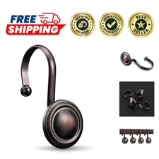 Vintage Style Bronze Shower Curtain Hooks - Set of 12, Easy Glide Functionality