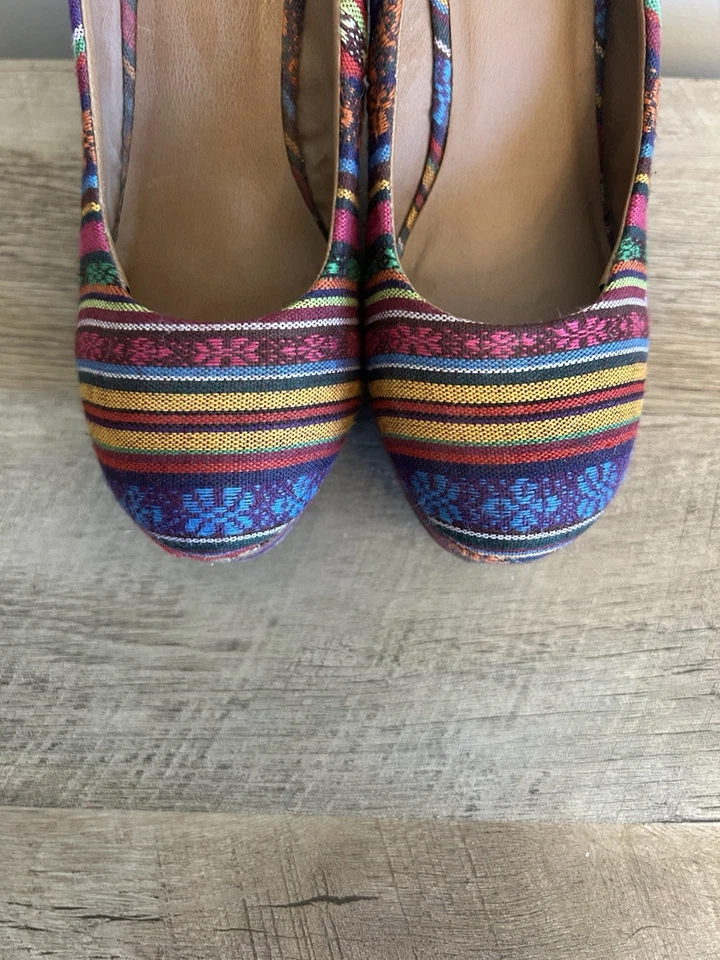 Steve Madden Girl Platform Wedge Shoes 8M Multicolor Fabric Upper Boho - Image 3 of 4