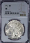 1923 Peace Dollar $1 NGC MS64