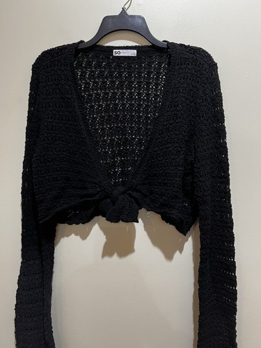 Long Sleeve Crochet Sweater Loose Knit ~ Black ~ Size Large - Picture 3 of 7