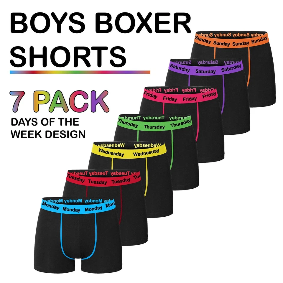 HARTE & SOUL Boys 7 Pack Days of the Week Cotton Boxer Shorts Trunks Underwear – Ages 5–13