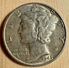 1945 Mercury Dime 90% Silver Winged Liberty Head Last Year Issue Coin