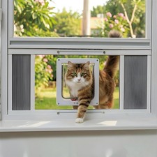 JubiTail Adjustable Window Cat Door   Aluminum Frame Pet Door for Vertical Sa...