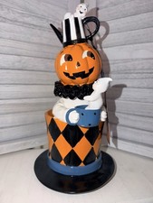 Ghoulish Halloween Pumpkin Ghost in Top Hat Figurine Decor NEW Whimsical Whimsy