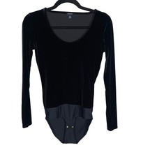 J Crew Womens XSmall Black Velvet Scoop Neck Long Sleeve Bodysuit Snap Closure