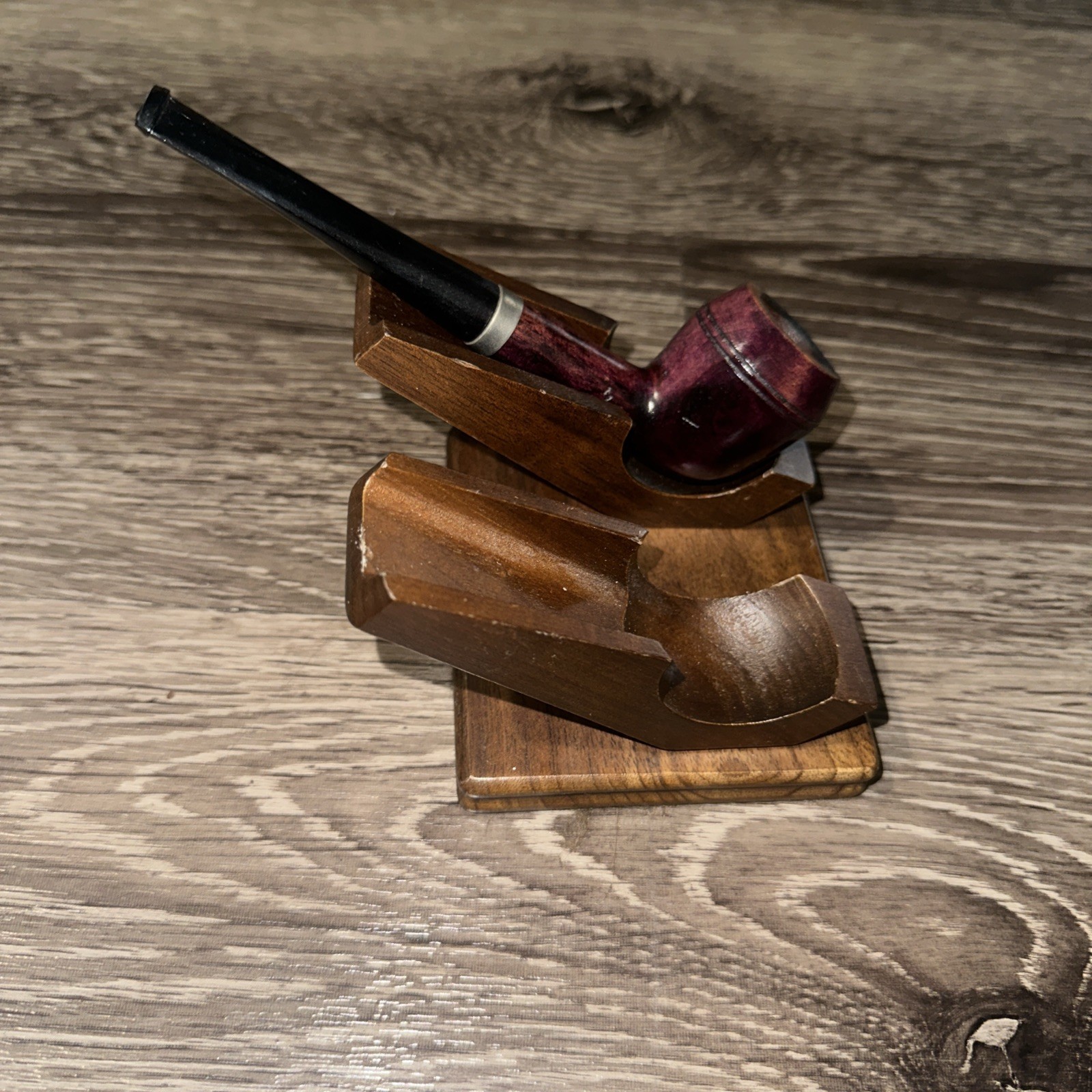 Decatur Industries Pipe Rack Decatur Industries 2 Slot Genuine Walnut Wood Pipe Holder Stand Rack ...