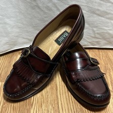 GH Bass Buckle Strap Kiltie Dress Loafers Mens 9.5 N Wine Leather Slip On