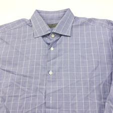 Canali 17.5 / 36 Mens Button Long Sleeve Cotton Check Dress Shirt Blue